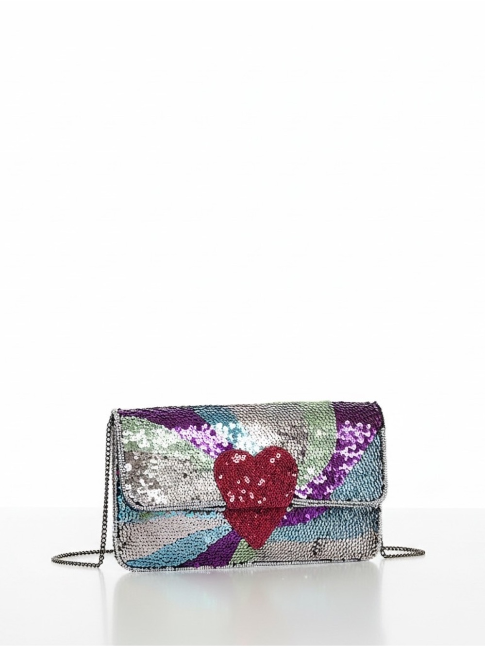 Sequin Heart Convertible Clutch - Silver Multicolor